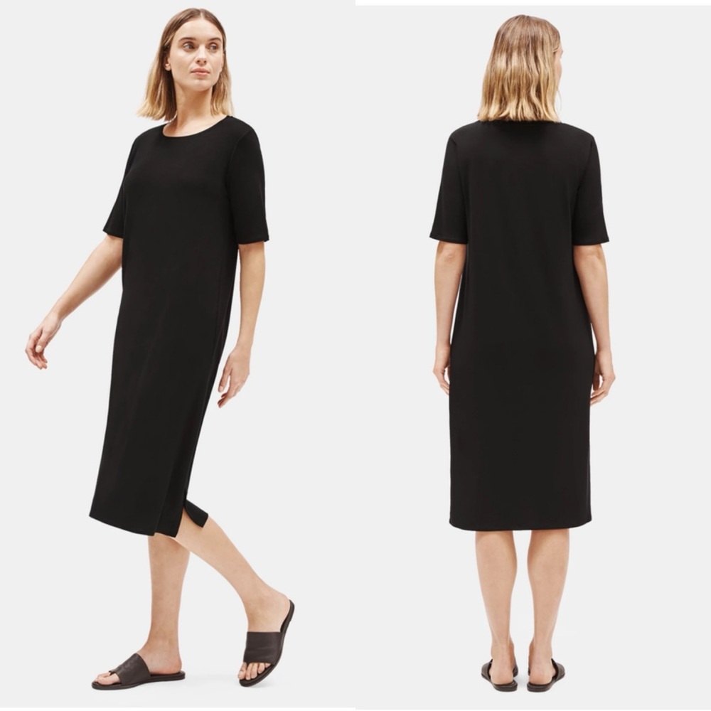 Eileen Fisher Women Stretch Jersey Scoop Neck Easy Midi Dress